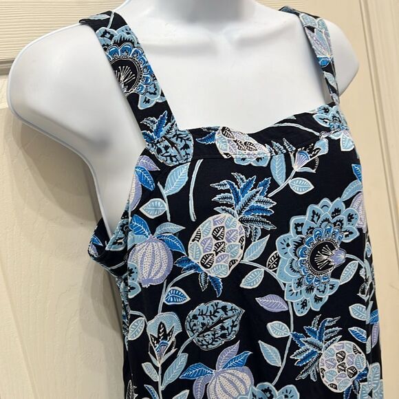 Loft Pant Jumpsuit Sz 6 Black Blue Square Neck Sleeveless Floral Pineapple Rayon - Picture 2 of 11
